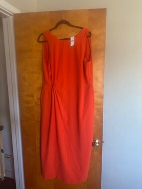 Ann Taylor Orange Midi Dress with Twist Detail